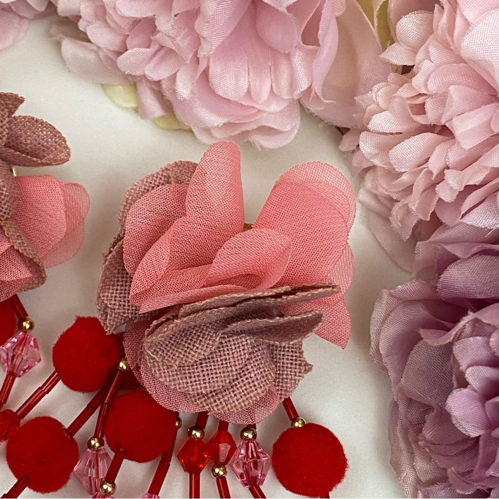 Boho Pink Rose Long Dangling Pom Pom Tassel Earrings - Picture 9 of 16